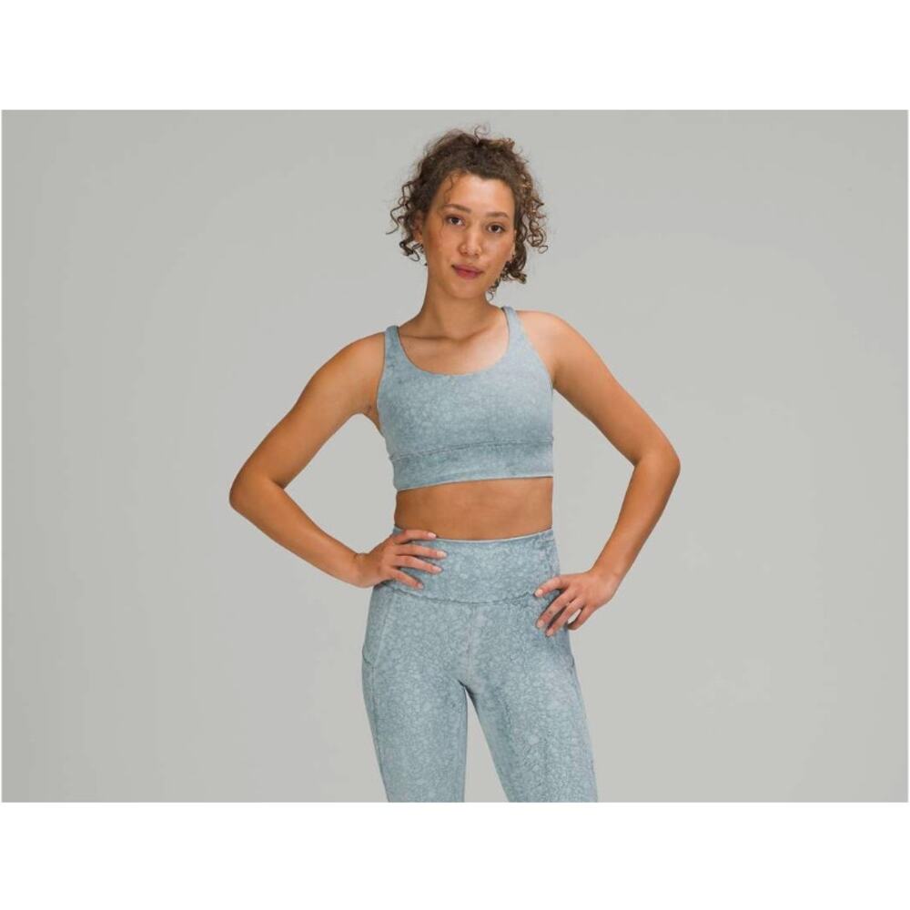 8 M SET B-D cup pockets Lululemon energy bra fast and free biker city grit blue